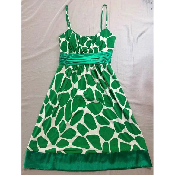 Jodi Kristopher Mini Dress Women S Green Giraffe Print Satin Sash Y2K - Picture 2 of 8